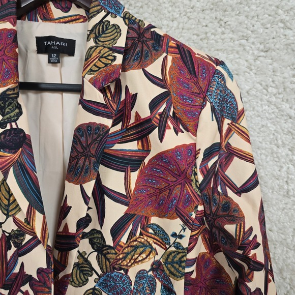 Tahari ASL Printed 1 Button Blazer Womens 12 Wild Berry Tropical Floral Office - Picture 3 of 15